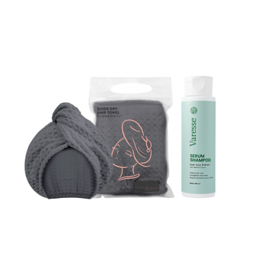 BY BEAUTYHAUL Exclusive Bundle Handduk Hair towel waffle & Varesse Serum Shampoo 2 in 1 Conditioner 180ml