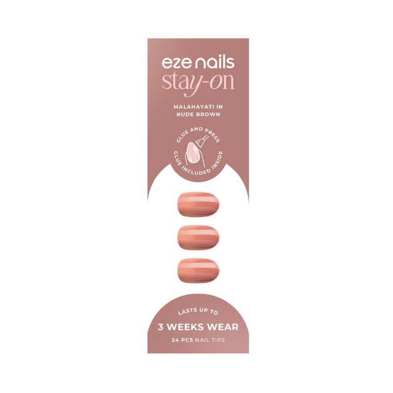 EZE NAILS Malahayati In Nude Brown Stay On Manicure (Kuku Palsu Tempel)