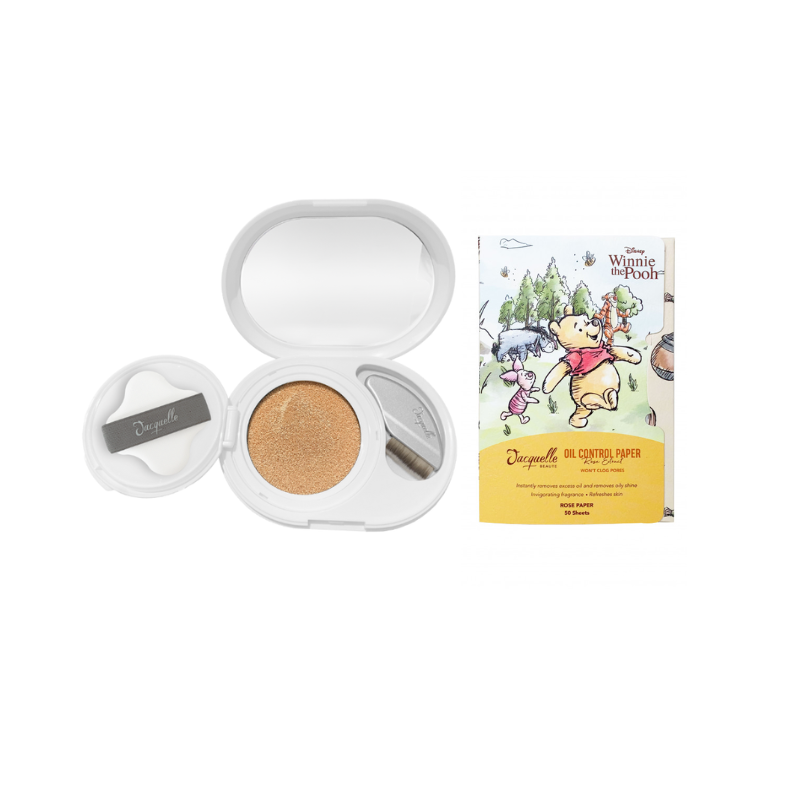 JACQUELLE Blur Tinted Cushion SPF 30PA+++ + Extract Oil Control Paper - Winnie The Pooh Edition